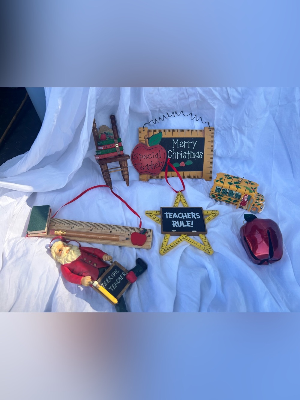 Christmas tree Ornaments Teacher Lot of 7  jointed Santa
